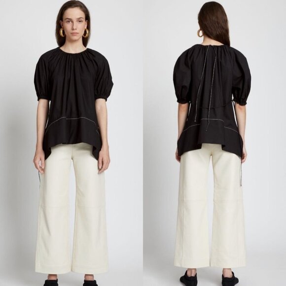 Proenza Schouler Tops - NEW Proenza Scouler Black Puff Sleeve Poplin Top Contrast Stitching Minimalist 2